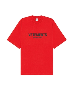 VETEMENTS Limited Edition Logo T-shirt in Red & Black - Red. Size L (also in M, S).