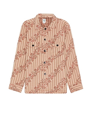 South2 West8 Smokey Shirt Cotton Jacquard Paisley in C-Beige - Red. Size M (also in L, S).
