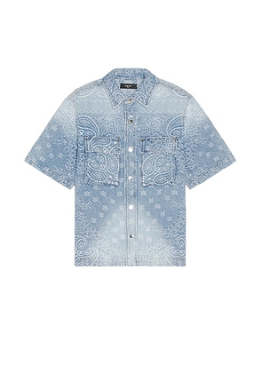 Amiri Bandana Jacquard Snap Short Sleeve Shirt in Perfect Indigo - Blue. Size L (also in M, S, XL/1X).