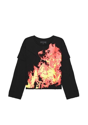 Who Decides War by Ev Bravado Flame Long Sleeve T-shirt in Coal - Black. Size L (also in M, XL/1X).