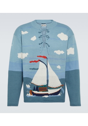 Bode Pinafore bow-detail cotton jacquard sweater
