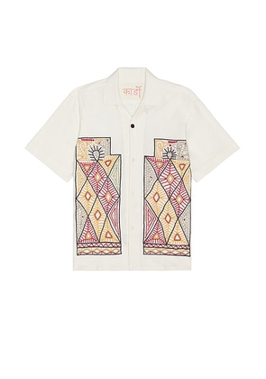 Kardo Ayo Shirt in Rabari Embroidery - White. Size L (also in M, S, XL/1X).