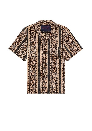 Kardo Ronen Shirt in Crochet Block Print - Brown. Size L (also in M, S, XL/1X).