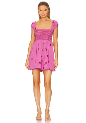 Free People Tory Embroidered Mini Dress in Pink. Size M.