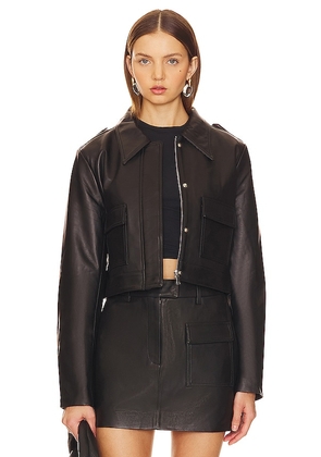 AEXAE Leather Cropped Jacket in Black. Size XS.