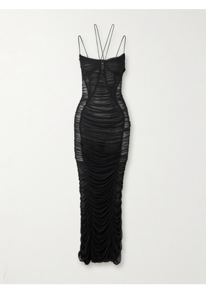 Mugler - Ruched Stretch-mesh Maxi Dress - Black - FR34,FR36,FR38