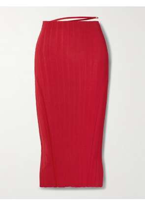 Jacquemus - Pralu Embellished Ribbed-knit Midi Skirt - Red - FR34,FR36,FR38,FR40,FR42,FR44