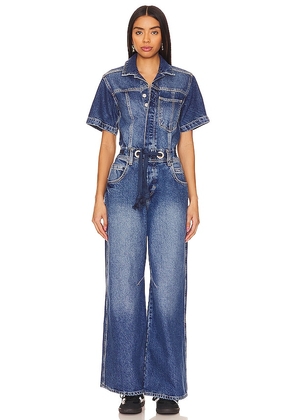 Free People x We The Free Edison Wide Leg Coverall in Blue. Size S, XS.