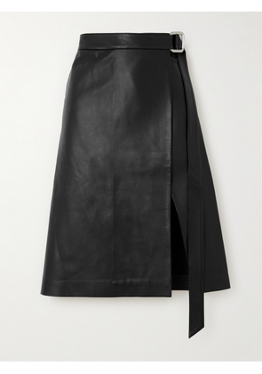 AMI PARIS - Belted Leather Midi Wrap Skirt - Black - xx small,x small,small,medium,large