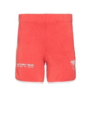 Coney Island Picnic Factory Team Scallop Hem Gym Short in Red. Size M, S, XL.