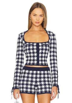 fleur du mal Houndstooth Cropped Cardigan in Navy. Size M, S, XS.