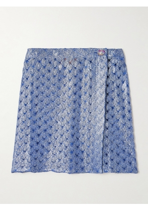 Missoni - Wrap-effect Metallic Crochet-knit Mini Skirt - Blue - IT36,IT38,IT40,IT42,IT44,IT46,IT48