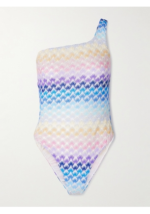 Missoni - Mare One-shoulder Striped Metallic Crochet-knit Swimsuit - Blue - IT36,IT38,IT40,IT42,IT44,IT46,IT48