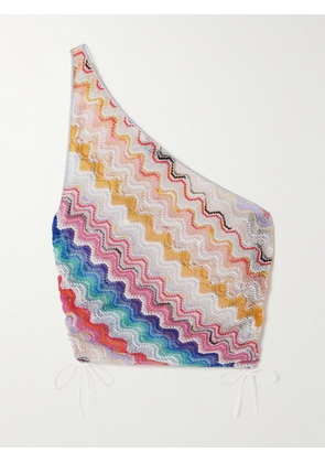 Missoni - One-shoulder Tie-detailed Striped Metallic Crochet-knit Top - Multi - IT36,IT38,IT40,IT42,IT44,IT46,IT48