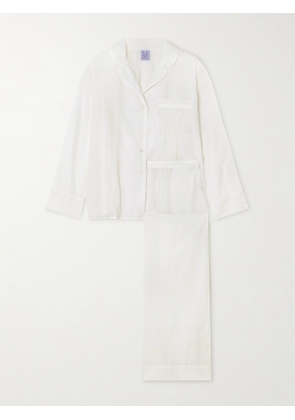 Thierry Colson - Albertine Pintucked Embroidered Cotton-voile Pajama Set - Off-white - x small,small,medium,large,x large