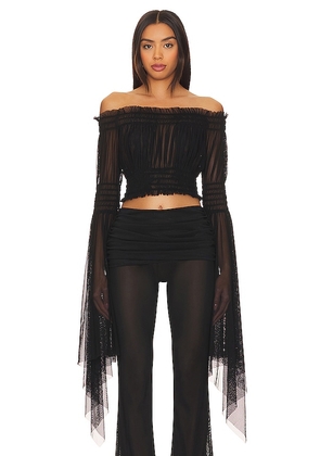 Norma Kamali Handkerchief Sleeve Peasant Cropped Top in Black. Size L, M, XS.