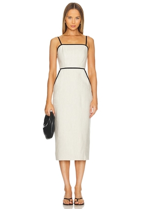 MILLY Amara Linen Contrast Midi Dress in Neutral. Size 2, 4, 6, 8.