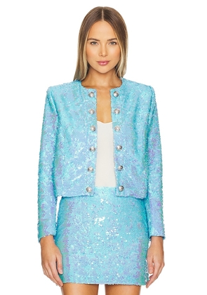 L'AGENCE Cerise Collarless Jacket in Blue. Size 2, 4, 6, 8.