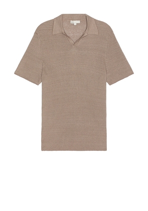 onia Johnny Collar Ribbed Polo in Brown. Size M, S.