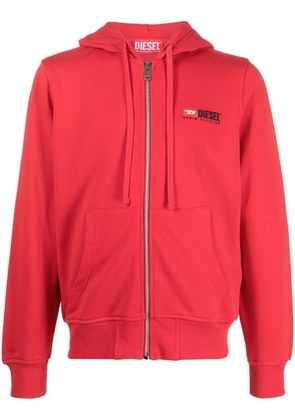Diesel logo-patch zip-up hoodie - Red