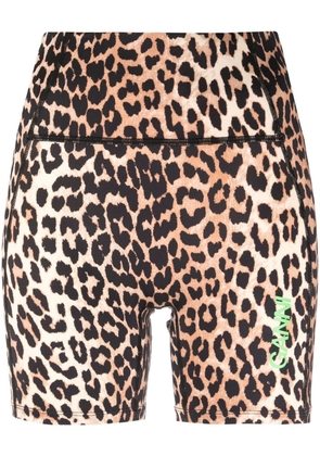GANNI leopard-print cycling shorts - Brown