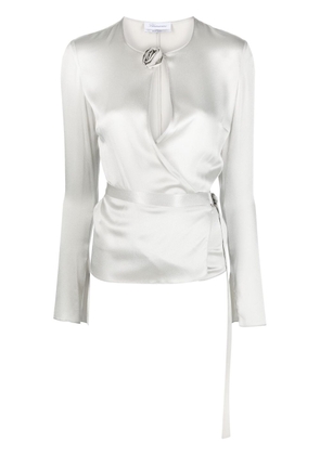 Blumarine cut-out detail satin-finish blouse - Grey