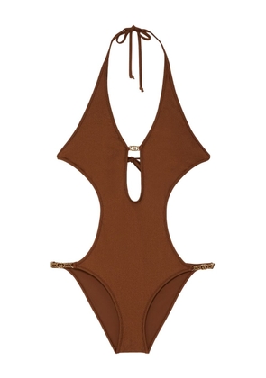 Gucci Interlocking G metallic-finish swimsuit - Brown