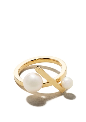 TASAKI 18kt yellow gold Collection Line Balance cross Akoya pearl ring