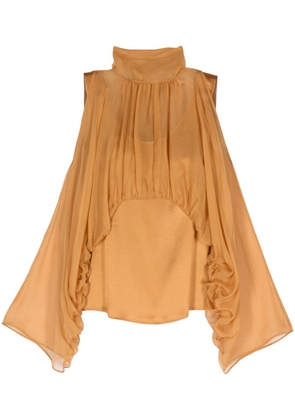 Alberta Ferretti silk chiffon cold-shoulder blouse - Brown