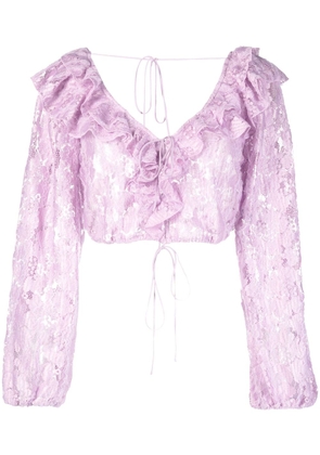For Love And Lemons floral-lace ruffled blouse - Purple