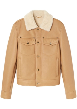 Versace shearling-collar panelled leather jacket - Neutrals