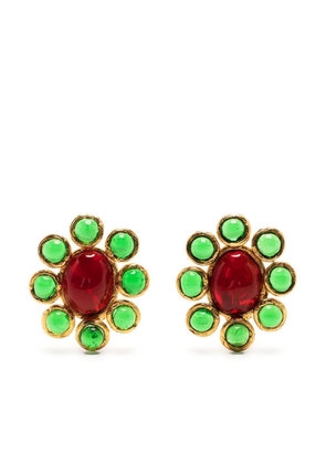 Gripoix gemstone-embellished floral-motif clip-on earrings - Gold