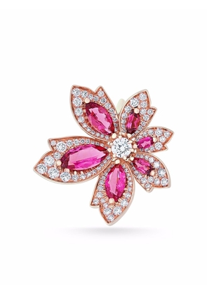 David Morris 18kt rose gold Palm flower rubellite and white diamond ring - Pink