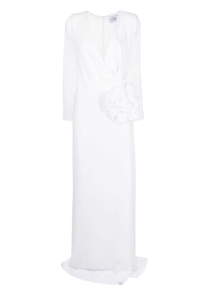 Ana Radu floral-appliqué V-neck dress - White