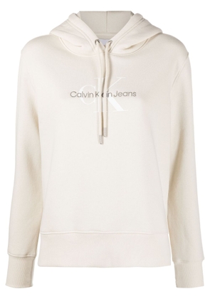 Calvin Klein logo-embroidered cotton hoodie - Neutrals