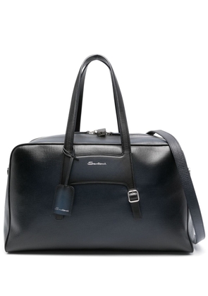 Santoni logo-stamp leather luggage bag - Blue