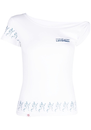 Charles Jeffrey Loverboy embroidered-logo one-shoulder T-shirt - White