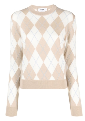 MSGM argyle intarsia-knit virgin wool jumper - White