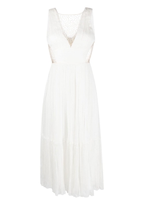 NISSA crystal-embellished pleated silk dress - White