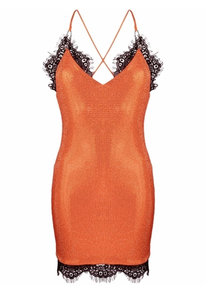 Philipp Plein lace-trim crystal-embellished mini dress - Orange