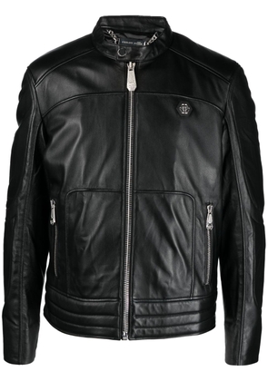 Philipp Plein padded leather biker jacket - Black