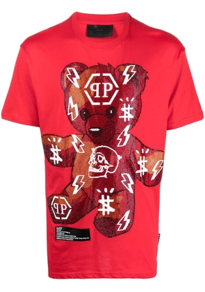 Philipp Plein teddy-logo print T-shirt - Red