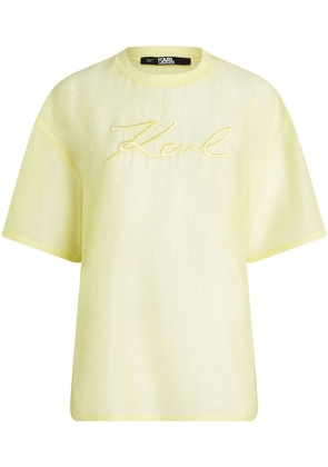 Karl Lagerfeld logo-embroidered sheer T-shirt - Yellow