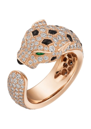 Cartier Rose Gold, Diamond, Emerald And Onyx Panthère De Cartier Ring