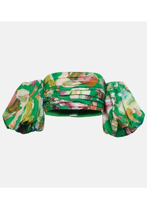 Alémais Arlo floral silk puff-sleeve crop top