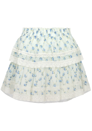 Loveshackfancy Ruffle Floral-print Cotton Mini Skirt - Blue And White - M (UK12 / M)