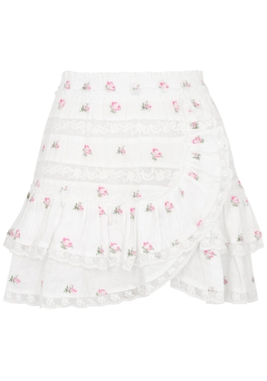 Loveshackfancy Agnessa Floral-embroidered Cotton Mini Skirt - White And Pink - L (UK14 / L)