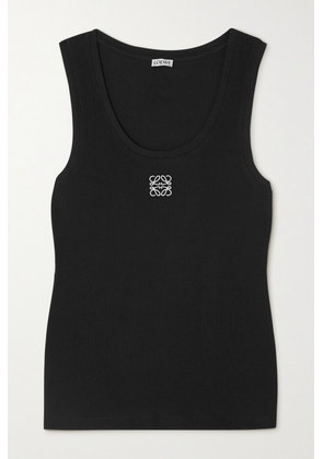 Loewe - Embroidered Ribbed Stretch-cotton Tank - Black - x small,small,medium,large,x large