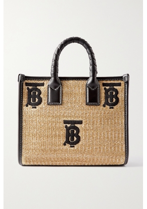 Burberry - Freya Leather-trimmed Embroidered Raffia Tote - Black - One size