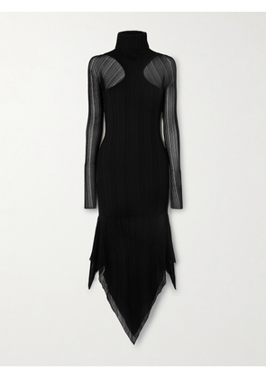 Mugler - Asymmetric Layered Ribbed-knit Turtleneck Dress - Black - x small,small,medium,large,x large